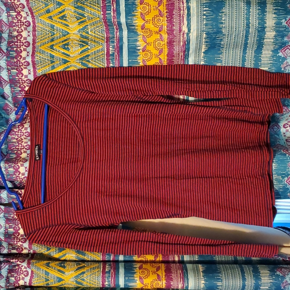 Express tee, L, Red & Navy striped